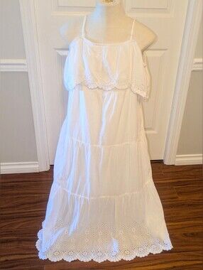 Old Navy White Eyelet Tiered Cold Shoulder Maxi Swing Dress - Large